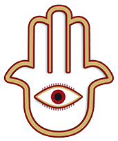 najmah Logomarke: Logomarke mit Hamsa, einem Symbol, das aus einer Handfläche mit einem Auge in der Mitte besteht